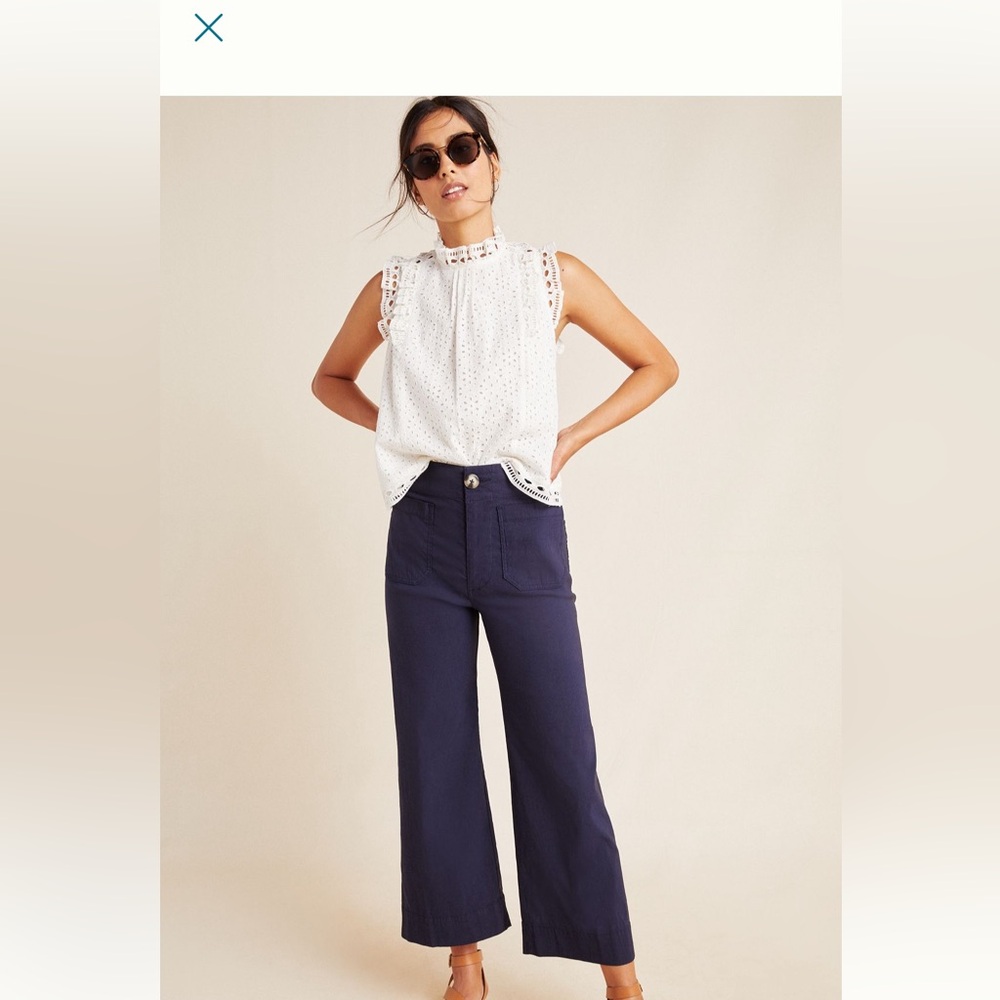 NWT Anthropologie Wide Leg Trousers Navy Size 32 - Picture 1 of 15